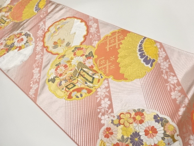 JAPANESE FUKURO OBI / WOVEN CARRIAGE & CRANE